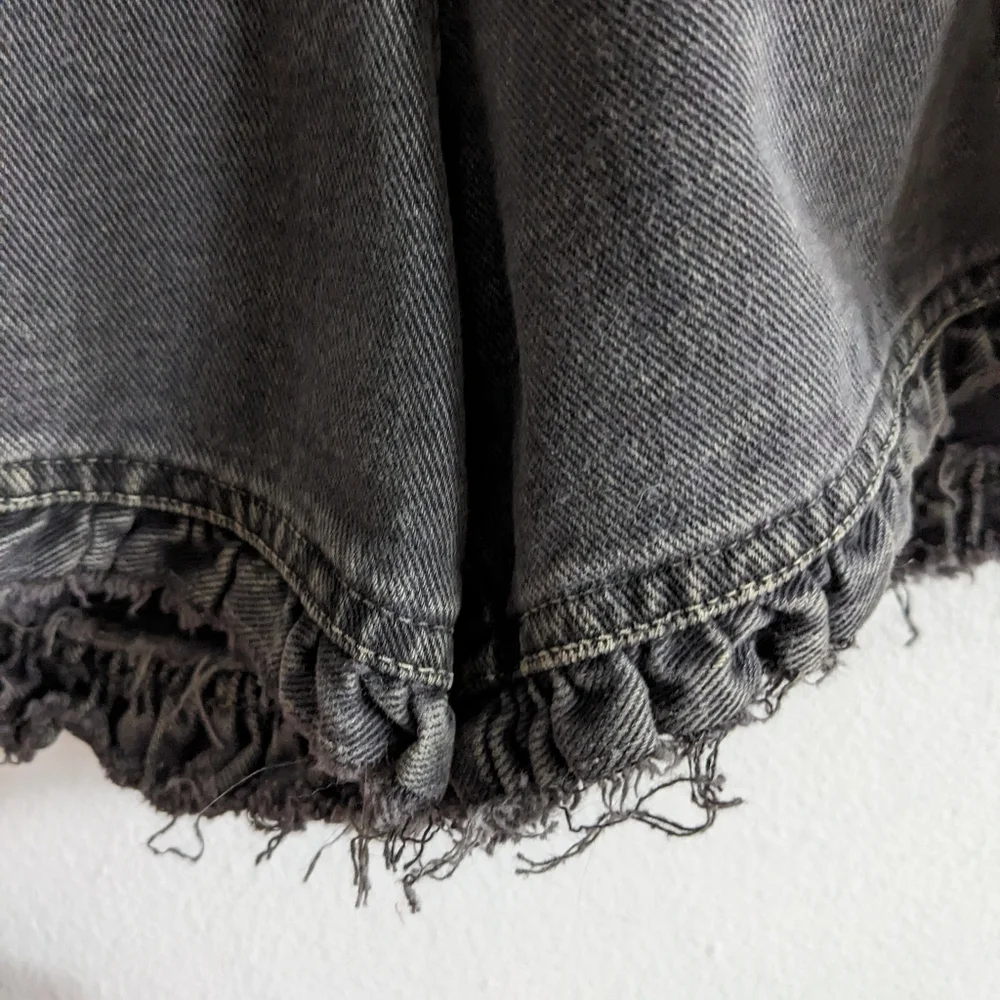 Sea New York Idun High Waisted Acid Wash Ruffle Denim Shorts Gray